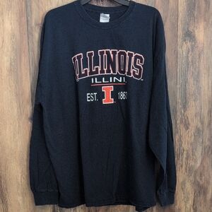 Gildan Men's Navy Illinois Fighting Illini Long Sleeve Tee 2XL        -728AE